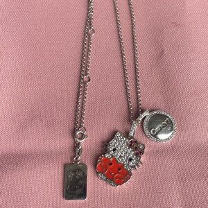 Sanrio Hello Kitty Zodiac Cancer CZ Ruby Pendant Necklace Sterling Silver 18 In